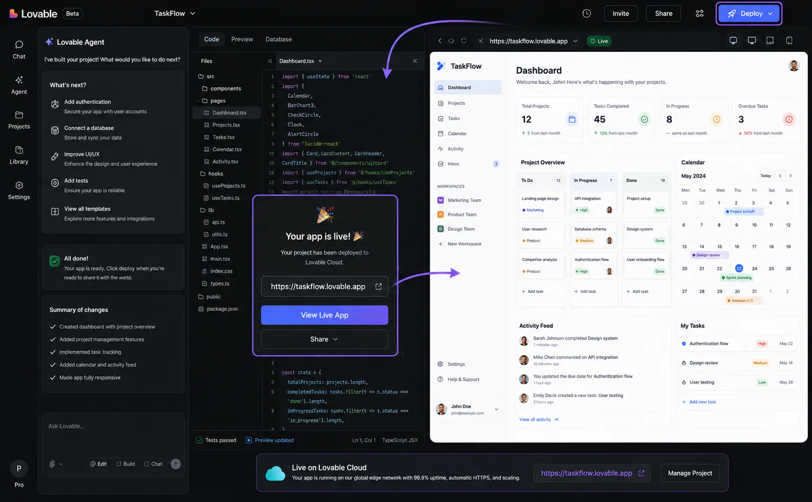 Lovable Deploy button and live app URL on Lovable Cloud after one-click publishing